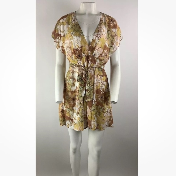 Free People Dresses & Skirts - Free People Sz XS Freddy Tie Mini Dress In Floral Print Brown 100% Modal